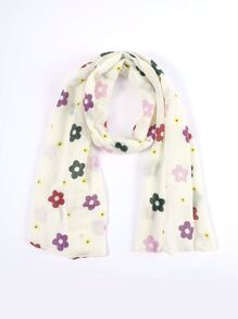 Girls Floral Print Scarf - White - View 1