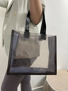 Tropical Leaf Pattern Waterproof Beach Bag, Clear Bag Holiday Bag Holiday Essentials For Summer For Vacation Sport Bag For Sports For Fitness For Exercise Large Capacity Travel Bag For Women For Men Travel Essential Durable Gym Bag Yoga Bag - Black - View 1