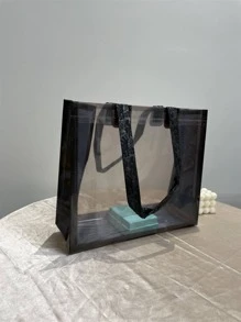 Tropical Leaf Pattern Waterproof Beach Bag, Clear Bag Holiday Bag Holiday Essentials For Summer For Vacation Sport Bag For Sports For Fitness For Exercise Large Capacity Travel Bag For Women For Men Travel Essential Durable Gym Bag Yoga Bag - Black - View 2