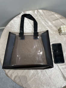 Tropical Leaf Pattern Waterproof Beach Bag, Clear Bag Holiday Bag Holiday Essentials For Summer For Vacation Sport Bag For Sports For Fitness For Exercise Large Capacity Travel Bag For Women For Men Travel Essential Durable Gym Bag Yoga Bag - Black - View 4