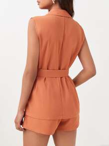 BizChic Flap Pocket Belted Vest Blouse & Shorts