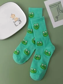 Frog Pattern Crew Socks, Fall Socks