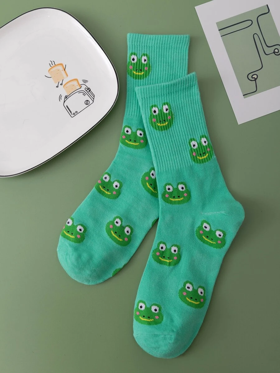 Frog Pattern Crew Socks, Fall Socks