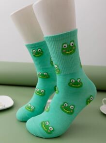 Frog Pattern Crew Socks, Fall Socks