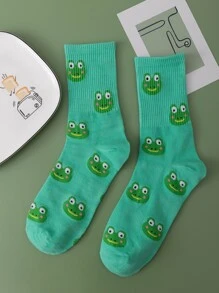 Frog Pattern Crew Socks, Fall Socks
