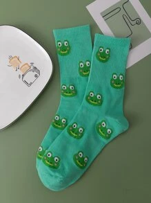 Frog Pattern Crew Socks, Fall Socks