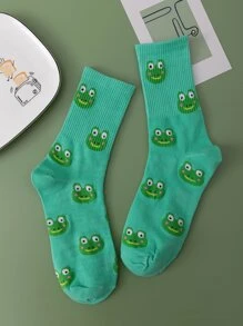 Frog Pattern Crew Socks, Fall Socks