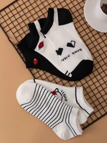 5pairs Striped & Heart Pattern Ankle Socks - Multicolor - View 3