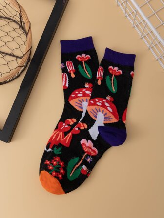 Mushroom Pattern Crew Socks