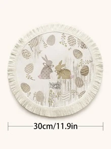 1pc Easter Egg & Rabbit Pattern Place Mat, Cute Polyester Tassel Decor Place Mat For Dining Table