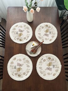 1pc Easter Egg & Rabbit Pattern Place Mat, Cute Polyester Tassel Decor Place Mat For Dining Table