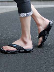 Men's Casual Waterproof Two Tone Flat Flip Flops, Beach Sandals