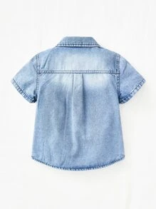 小男童字母刺繡牛仔襯衫