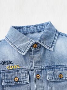 小男童字母刺繡牛仔襯衫