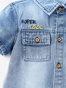 小男童字母刺繡牛仔襯衫