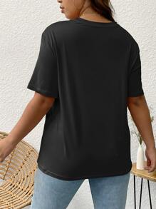 SHEIN LUNE Áo thun Plus size Ô tô/xe hơi Lá thư Giải trí - màu đen - Xem 2