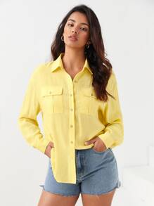 BizChic Túi có nắp Thả vai Áo sơ mi Trang phục làm việc - Màu vàng - Xem 1