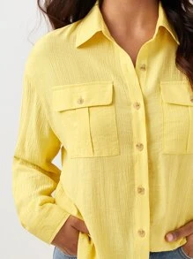 BizChic Túi có nắp Thả vai Áo sơ mi Trang phục làm việc - Màu vàng - Xem 5