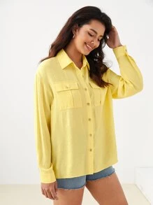 BizChic Túi có nắp Thả vai Áo sơ mi Trang phục làm việc - Màu vàng - Xem 6