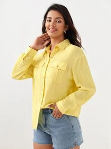 BizChic Túi có nắp Thả vai Áo sơ mi Trang phục làm việc - Màu vàng - Xem 7