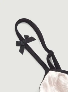 SHEIN MOD 正面带蝴蝶结对比色绑带吊带背心 - 淺粉色 - 查看 5