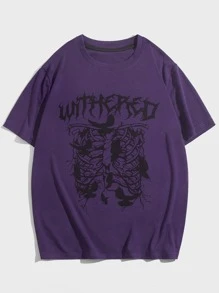 ROMWE MEN Academia Nam In Chữ & Skeleton Áo thun - Màu tím - Xem 1