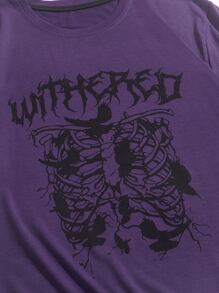 ROMWE MEN Academia Nam In Chữ & Skeleton Áo thun - Màu tím - Xem 3