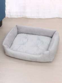 1入灰色條紋毛絨寵物床,適合小型和中型狗和貓,四季均適宜睡覺 - 灰色 - 查看 1