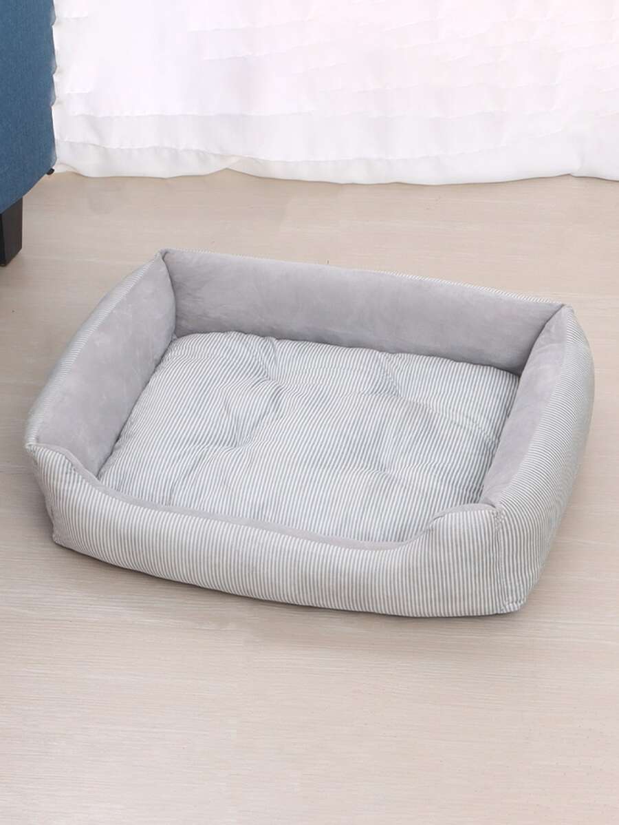 1入灰色條紋毛絨寵物床,適合小型和中型狗和貓,四季均適宜睡覺 - 灰色 - 查看 1