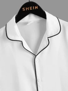 SHEIN Boys Contrast Piping PJ Set - White - View 7