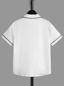 SHEIN Boys Contrast Piping PJ Set - White - View 9