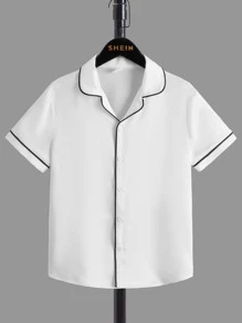 SHEIN Boys Contrast Piping PJ Set - White - View 10