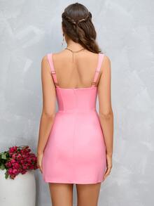 PARTHEA 側邊開叉大腿腰封緊身吊帶連衣裙 - 粉色 - 查看 2