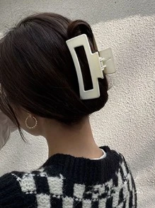 1 pieza diseño rectangular de pinza de cabello en color blanco, Clips de pelo cuadrados para mandíbulas de cabello, pinzas de agarre fuerte para peinados casuales - Blanco - Ver 1