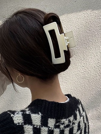 1pc White Color Rectangle Design Hair Claw,Hair Clip Square Hair Jaw Clips, Hair Clamps Strong Hold Clips For Hair Casual