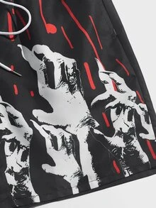 ROMWE MEN Goth Quần Short Nam Dây kéo Túi Thắt nơ trước Con số Đường phố - màu đen - Xem 4