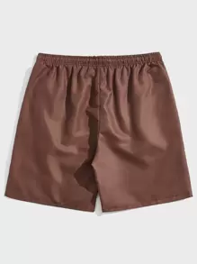 ROMWE MEN Prep Men Letter Graphic Drawstring Waist Shorts, School - Brown - View 2