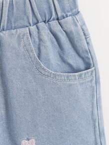 Baby Heart Embroidery Raw Hem Jeans - Light Wash - View 3
