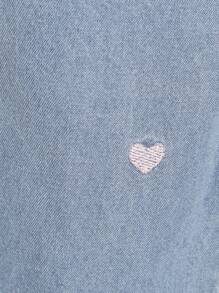 Baby Heart Embroidery Raw Hem Jeans - Light Wash - View 4