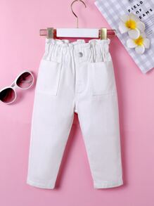 嬰兒紙袋腰口袋貼布牛仔褲 - 白色 - 查看 1
