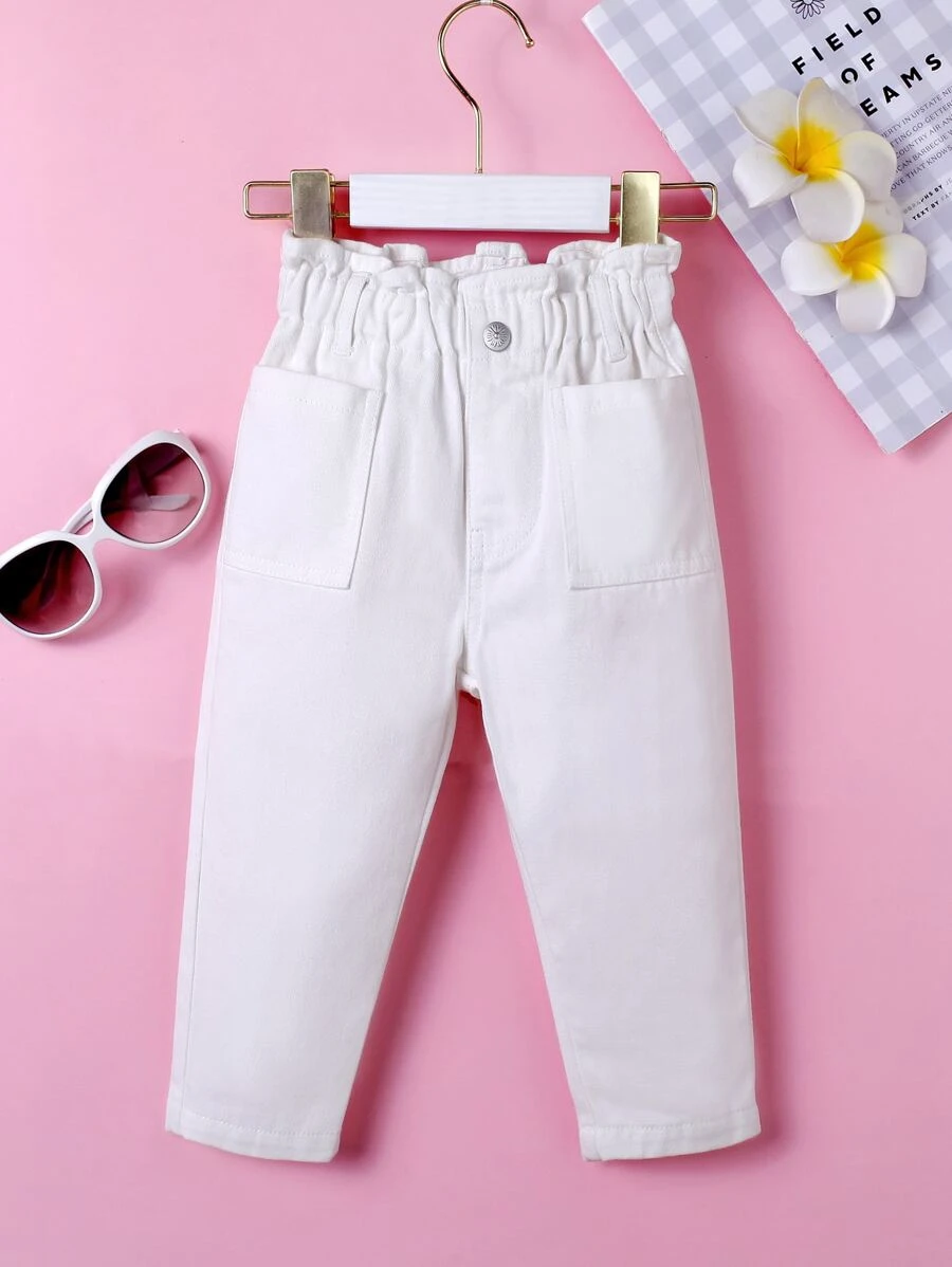 嬰兒紙袋腰口袋貼布牛仔褲 - 白色 - 查看 1