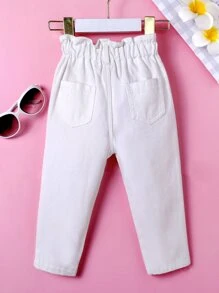 嬰兒紙袋腰口袋貼布牛仔褲 - 白色 - 查看 2