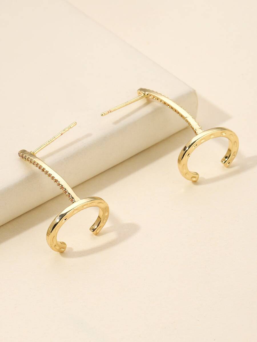 Cubic Zirconia & Horseshoe Decor Stud Earrings - Multicolor - View 1