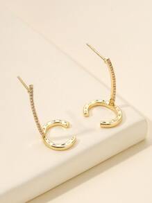 Cubic Zirconia & Horseshoe Decor Stud Earrings - Multicolor - View 2