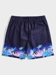 ROMWE MEN Street Life Quần Short Nam Dây kéo Túi Thắt nơ trước Ombre Nhiệt đới Boho - Màu xanh hải quân - Xem 2
