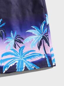 ROMWE MEN Street Life Quần Short Nam Dây kéo Túi Thắt nơ trước Ombre Nhiệt đới Boho - Màu xanh hải quân - Xem 4