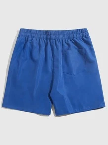 ROMWE MEN Prep Men Letter Graphic Drawstring Waist Shorts, School - Blue - View 2