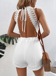 Breezaya Áo liền quần nữ Lộ Lưng Tương phản ren Buộc lại màu trơn Gợi cảm - trắng - Xem 3