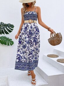 SHEIN VCAY 印花吊帶洋裝不附腰帶