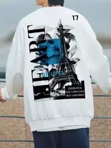 Manfinity Men Tower & Slogan Graphic Sweatshirt - White - View 1